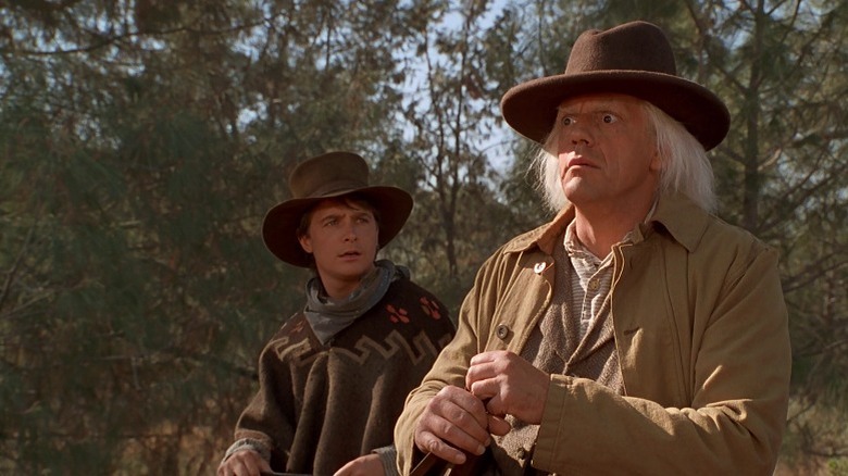 Marty and Doc Brown dressed as cowboys in Back to the Future Part III