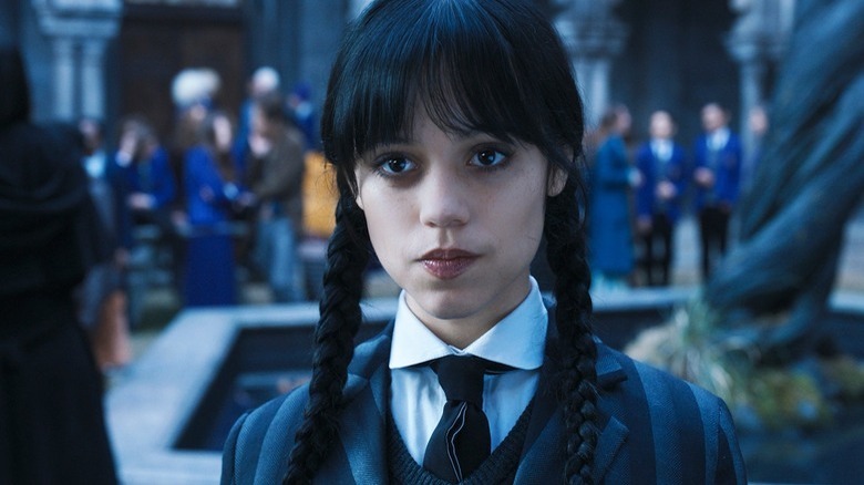 Wednesday Addams staring at school in uniform